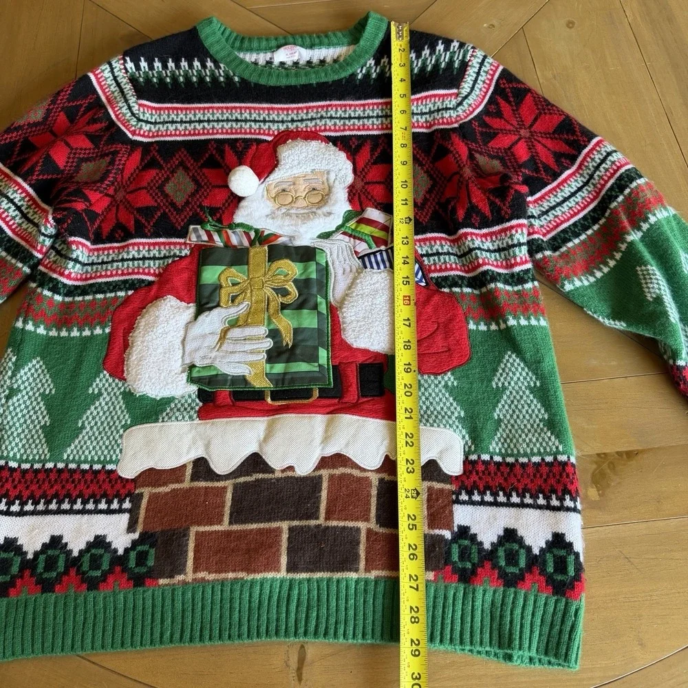 Holiday‎ Time Ugly Christmas Sweater XL 46-48 Santa Chimney 3D Knit Holiday
